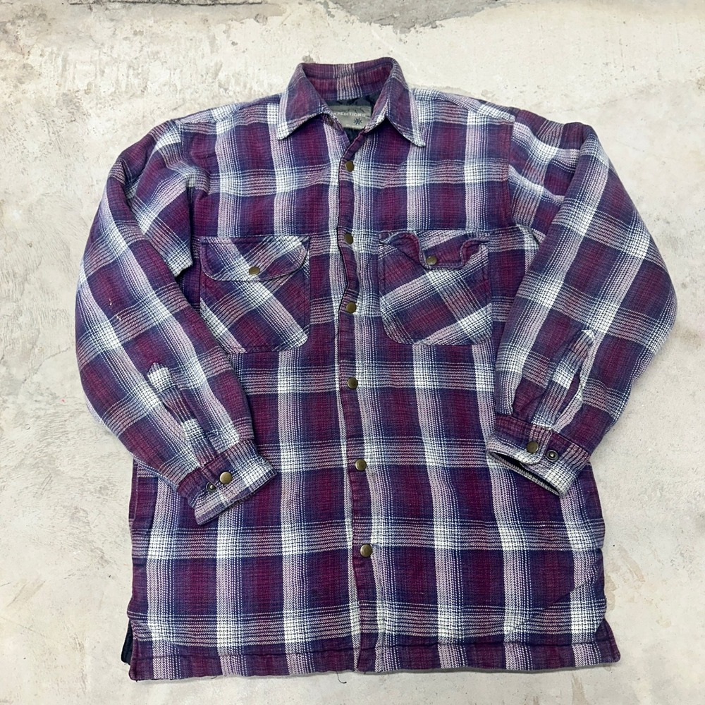 Expeditions Mens Plaid Flannel Lined Shirt Jacket‎ Button Down Puffer M